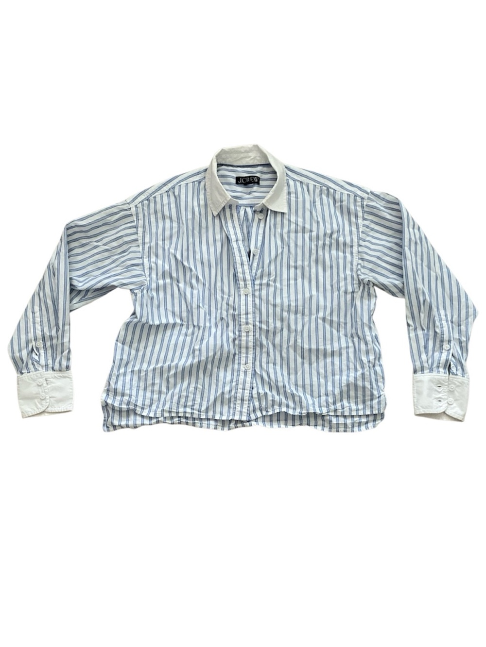 J. Crew Striped Poplin Cropped Cotton Button Down